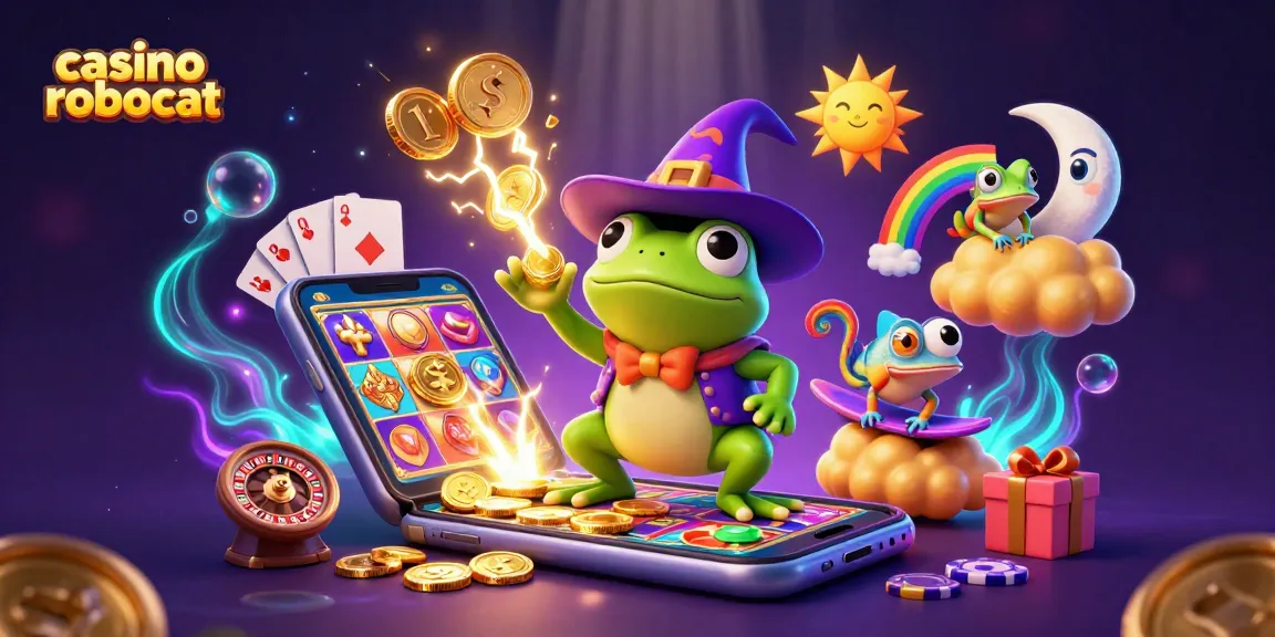 Experience the thrill of casino robocat with magical characters amid a cascade of golden coins.