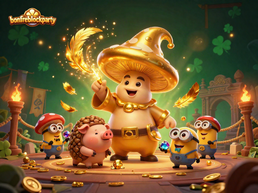 Experience big wins at bonfireblockparty with our vibrant, dynamic casino illustration showcasing magical characters and gaming elements.